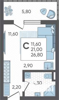 Студия квартира, строящийся дом, 27м2, 1/16 этаж