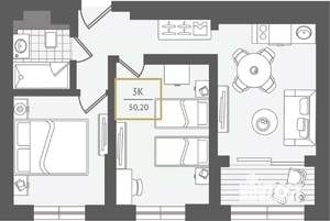 3-к квартира, вторичка, 51м2, 2/10 этаж