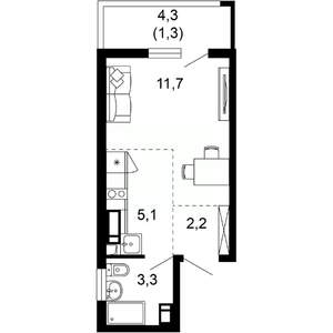 1-к квартира, вторичка, 24м2, 5/17 этаж