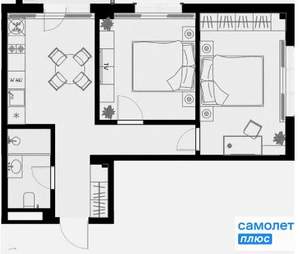 2-к квартира, вторичка, 54м2, 6/7 этаж