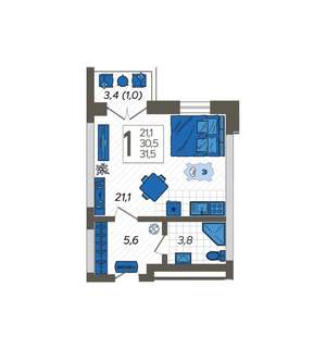 Студия квартира, вторичка, 32м2, 10/12 этаж