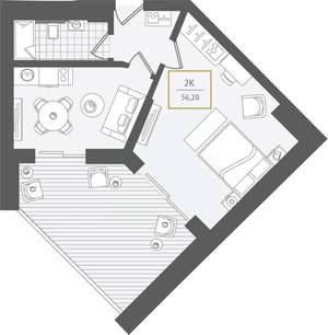 2-к квартира, вторичка, 57м2, 4/10 этаж