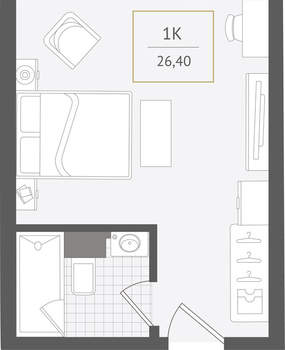 1-к квартира, вторичка, 26м2, 2/10 этаж
