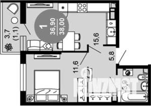 2-к квартира, вторичка, 38м2, 1/12 этаж
