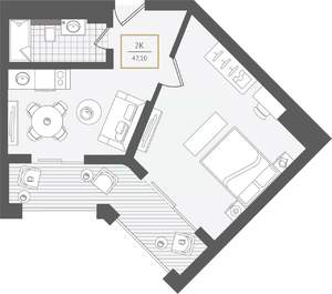 2-к квартира, вторичка, 48м2, 8/10 этаж