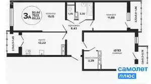 3-к квартира, вторичка, 83м2, 8/24 этаж