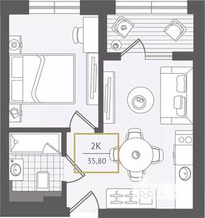 2-к квартира, вторичка, 37м2, 2/10 этаж