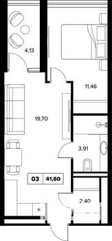 2-к квартира, вторичка, 42м2, 6/16 этаж