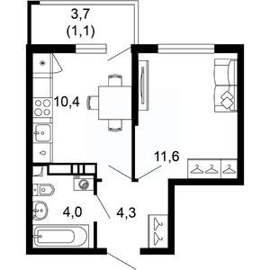 1-к квартира, вторичка, 31м2, 8/17 этаж