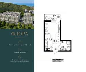 1-к квартира, вторичка, 21м2, 7/12 этаж