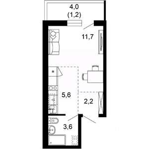 1-к квартира, вторичка, 24м2, 1/17 этаж