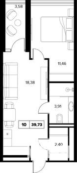 2-к квартира, вторичка, 40м2, 6/16 этаж