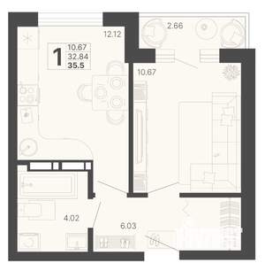 1-к квартира, вторичка, 34м2, 6/20 этаж