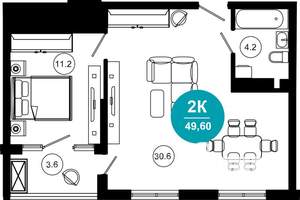 2-к квартира, строящийся дом, 50м2, 8/10 этаж