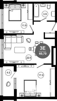 2-к квартира, вторичка, 61м2, 4/10 этаж