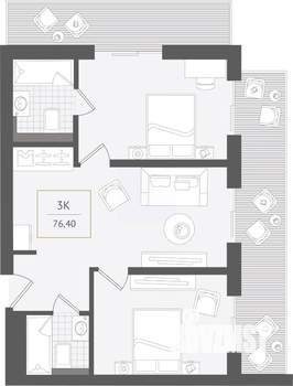 3-к квартира, вторичка, 76м2, 8/10 этаж