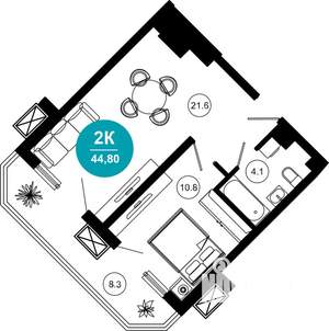 2-к квартира, строящийся дом, 45м2, 6/10 этаж