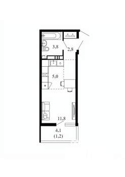 Студия квартира, вторичка, 25м2, 11/17 этаж