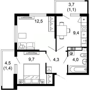 2-к квартира, вторичка, 42м2, 6/17 этаж