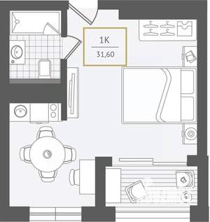 1-к квартира, вторичка, 32м2, 6/10 этаж