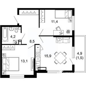 2-к квартира, вторичка, 55м2, 13/17 этаж