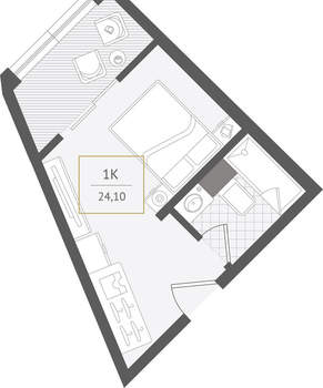 1-к квартира, вторичка, 24м2, 2/10 этаж