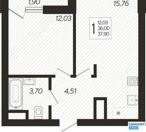1-к квартира, вторичка, 38м2, 6/19 этаж