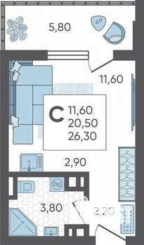 Студия квартира, строящийся дом, 26м2, 3/16 этаж