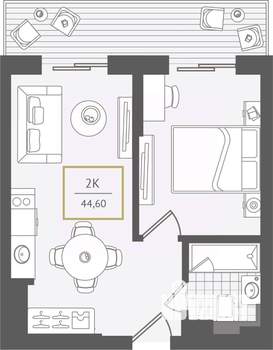 2-к квартира, вторичка, 45м2, 8/10 этаж