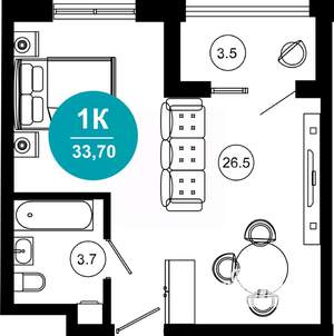 1-к квартира, вторичка, 34м2, 4/10 этаж