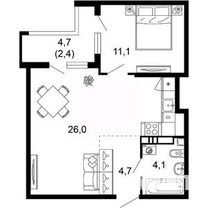 1-к квартира, вторичка, 48м2, 9/17 этаж