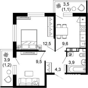 2-к квартира, вторичка, 42м2, 2/12 этаж