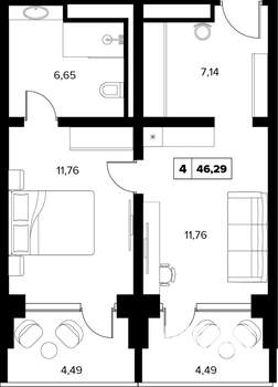 2-к квартира, вторичка, 46м2, 10/16 этаж