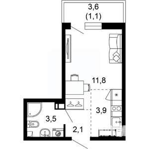 1-к квартира, вторичка, 22м2, 2/17 этаж