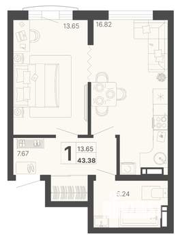 1-к квартира, вторичка, 43м2, 8/20 этаж