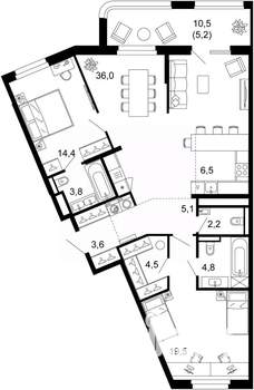 2-к квартира, вторичка, 106м2, 3/6 этаж