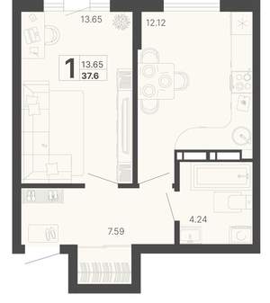 1-к квартира, вторичка, 38м2, 6/20 этаж