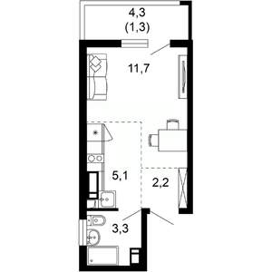 1-к квартира, вторичка, 24м2, 13/17 этаж