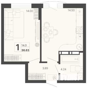 1-к квартира, вторичка, 37м2, 5/20 этаж