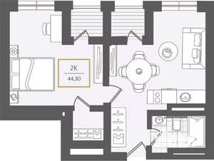 2-к квартира, вторичка, 45м2, 6/10 этаж