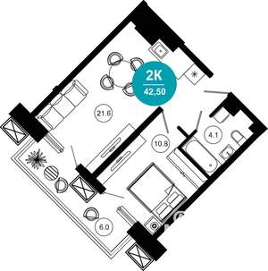2-к квартира, строящийся дом, 43м2, 2/10 этаж