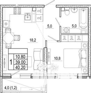 2-к квартира, вторичка, 40м2, 1/17 этаж
