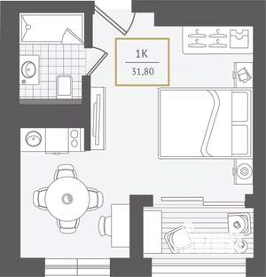 1-к квартира, вторичка, 32м2, 9/10 этаж