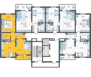 2-к квартира, строящийся дом, 60м2, 4/16 этаж