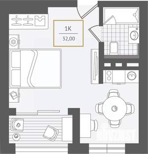1-к квартира, вторичка, 32м2, 8/10 этаж