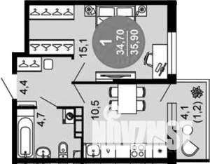 1-к квартира, вторичка, 36м2, 5/12 этаж