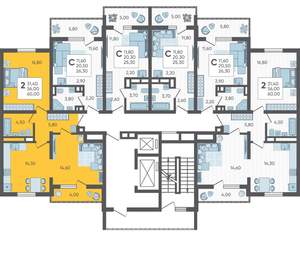 2-к квартира, строящийся дом, 60м2, 3/16 этаж