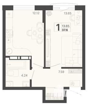 1-к квартира, вторичка, 38м2, 5/20 этаж