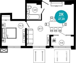 2-к квартира, строящийся дом, 48м2, 2/10 этаж