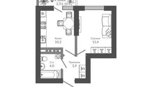 1-к квартира, вторичка, 31м2, 10/12 этаж
